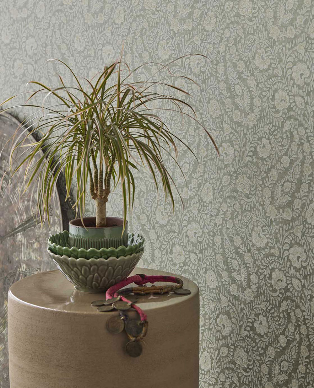 Vliesová tapeta na zeď, šedo-zelená, květiny, ornamenty, 350655, Amber, Eijffinger