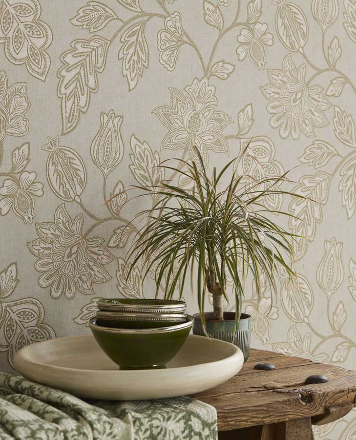 Vliesová tapeta na zeď, šedo-zelená, květiny, 350663, Amber, Eijffinger