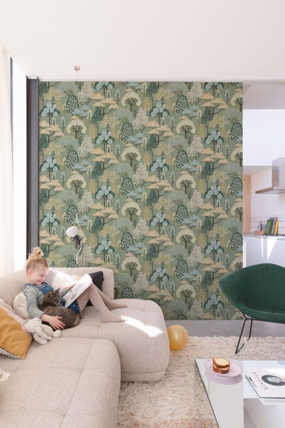 Dětská vliesová tapeta na zeď, zelená, stromy, LD2113, Little Dreamers, Grandeco