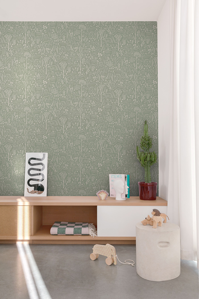 Vliesová tapeta na zeď, zelená, zvířátka v lese, LD3413, Little Dreamers, Grandeco