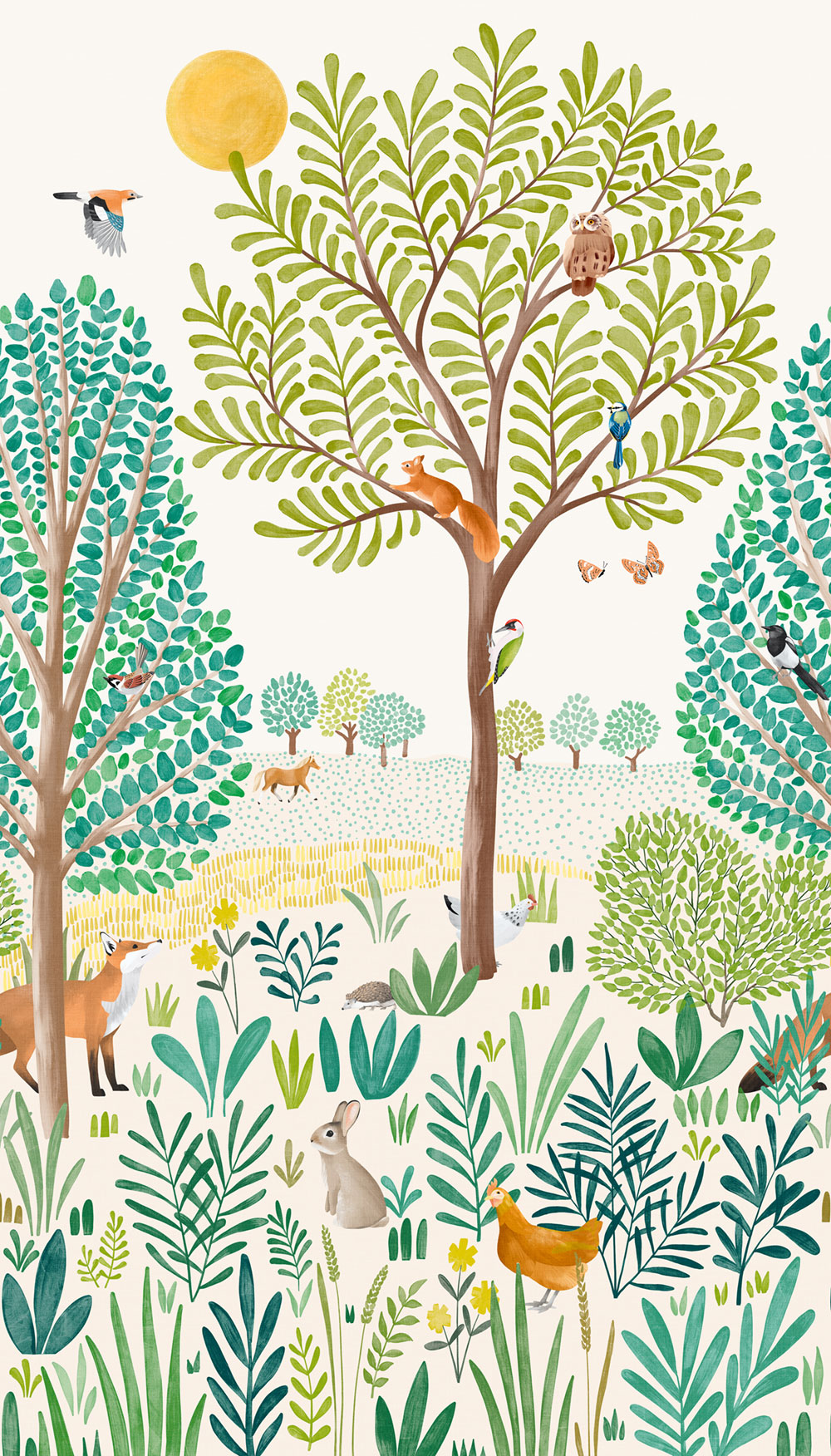 Dětská vliesová fototapeta na zeď, Zvířátka v lese, LD6001, Little Dreamers, Grandeco