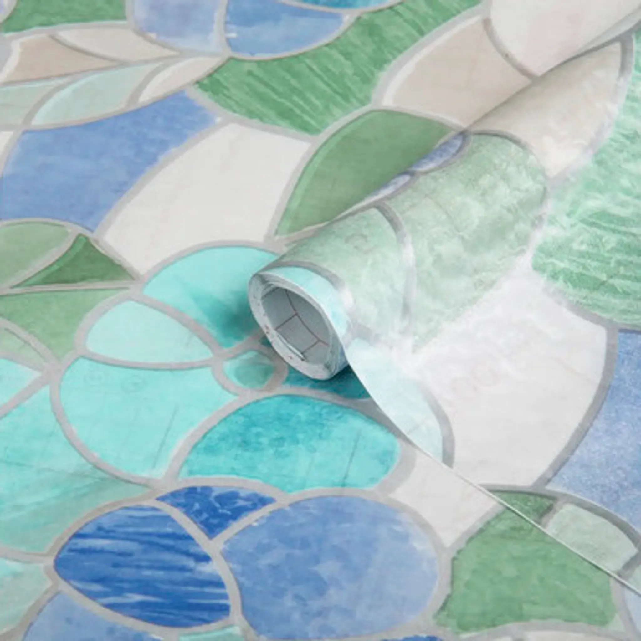 Samolepící folie / samolepící tapeta vitrážová, modro-zelená, 346-0213, 45cm x 2m, D-c-fix