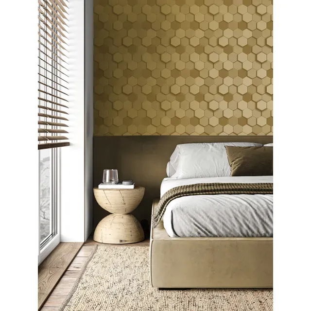 Vliesová tapeta na zeď, zlatá, hexagony, 347971, 3D Reflections, Origin
