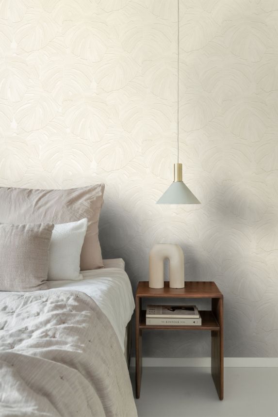 Vliesová tapeta na zeď, béžová, listy, 348023, 3D Reflections, Origin