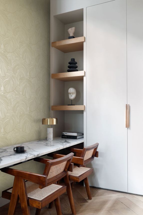 Vliesová tapeta na zeď, béžová, listy, 348025, 3D Reflections, Origin