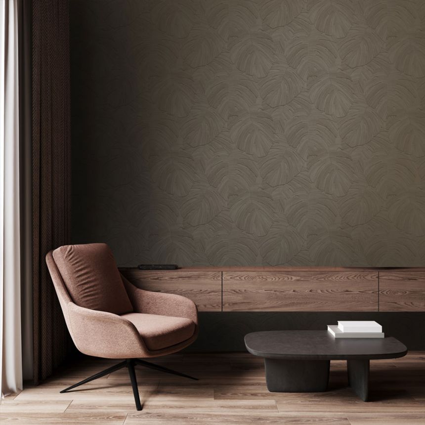 Vliesová tapeta na zeď, hnědá, listy, 348026, 3D Reflections, Origin