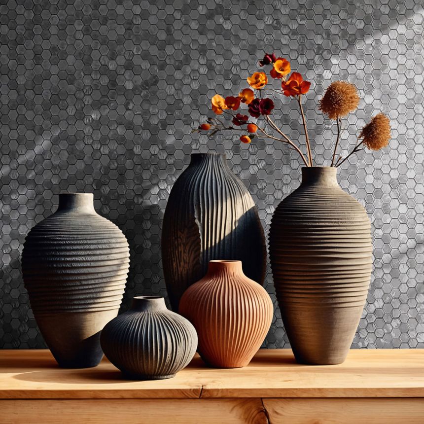 Vliesová tapeta na zeď, stříbrná, hexagony, 35814, Papis Loveday Fashion Icon, Marburg