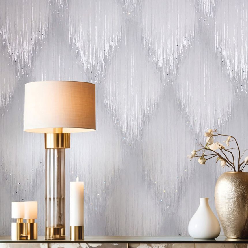 Vliesová tapeta na zeď, šedo-bílá, grafický vzor s krystaly, 35883, Papis Loveday Fashion Icon, Marburg