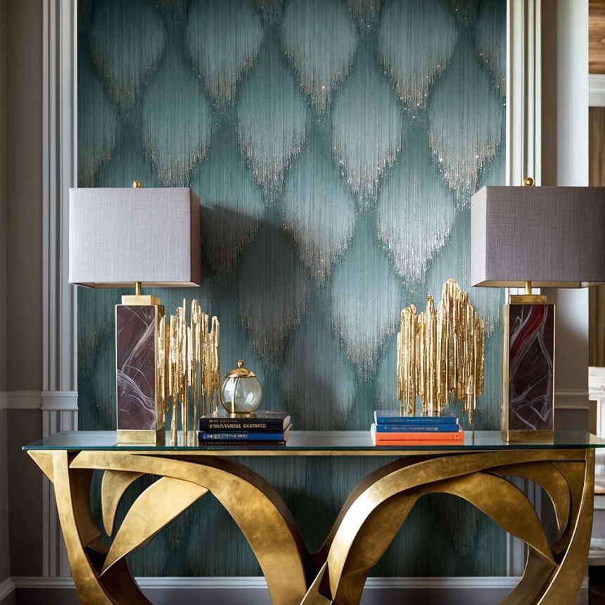 Vliesová tapeta na zeď, tyrkysová, grafický vzor s krystaly, 35888, Papis Loveday Fashion Icon, Marburg