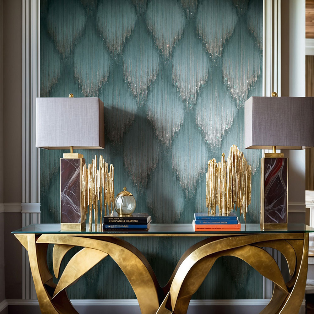 Vliesová tapeta na zeď, tyrkysová, grafický vzor s krystaly, 35888, Papis Loveday Fashion Icon, Marburg