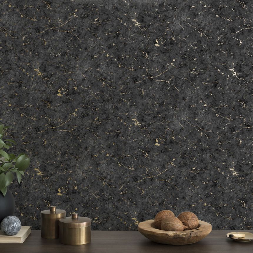 Vliesová tapeta na zeď, černo-zlatá, štuk, mramor, 125063, Vavex 2027