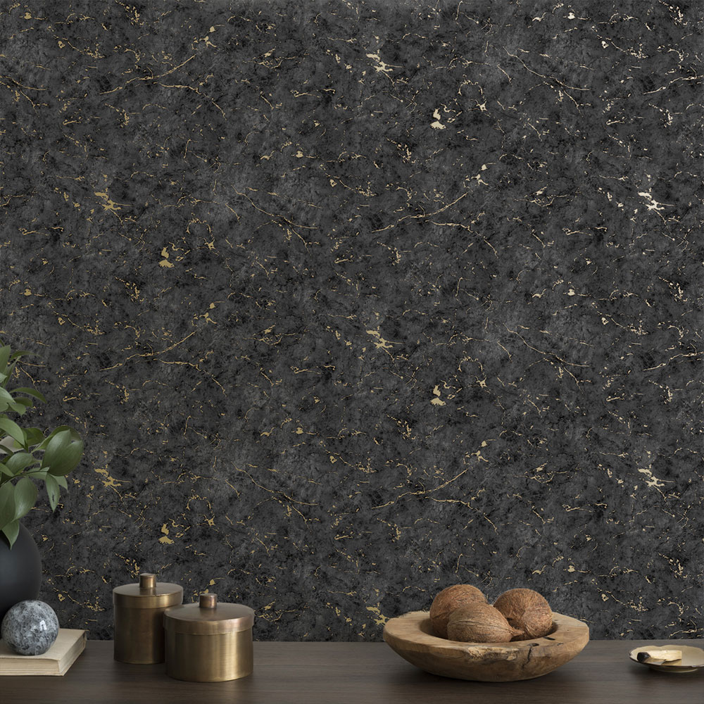 Vliesová tapeta na zeď, černo-zlatá, štuk, mramor, 125063, Vavex 2027