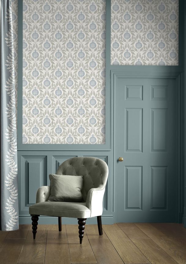 Vliesová tapeta na zeď, zeleno-modrá, listy, granátová jablka, 130289, Concerto, Graham Brown Premium