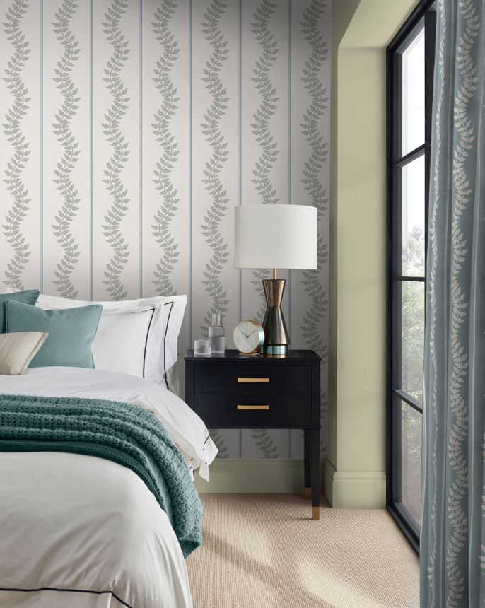 Vliesová tapeta na zeď, modro-zelená, pruhy, listy, 130294, Concerto, Graham Brown Premium