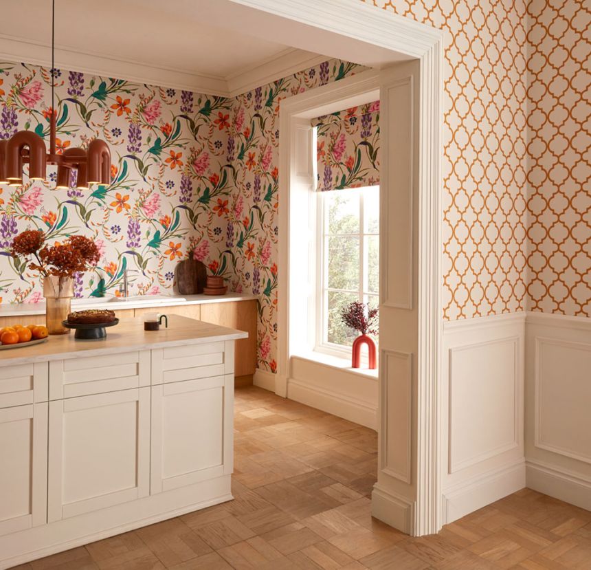 Vliesová tapeta na zeď, krémovo-oranžová, treláž, mřížka, 130298, Concerto, Graham Brown Premium