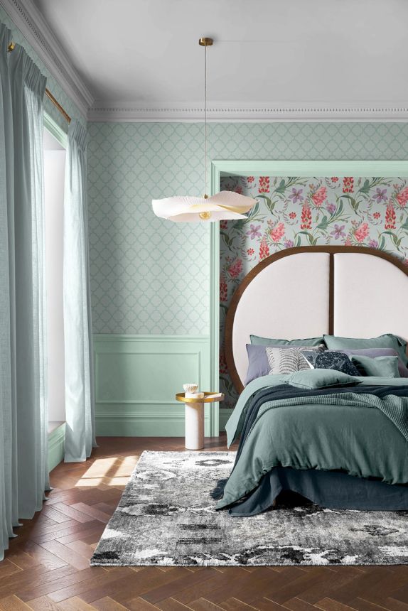 Vliesová tapeta na zeď, tyrkysová, treláž, mřížka, 130300, Concerto, Graham Brown Premium