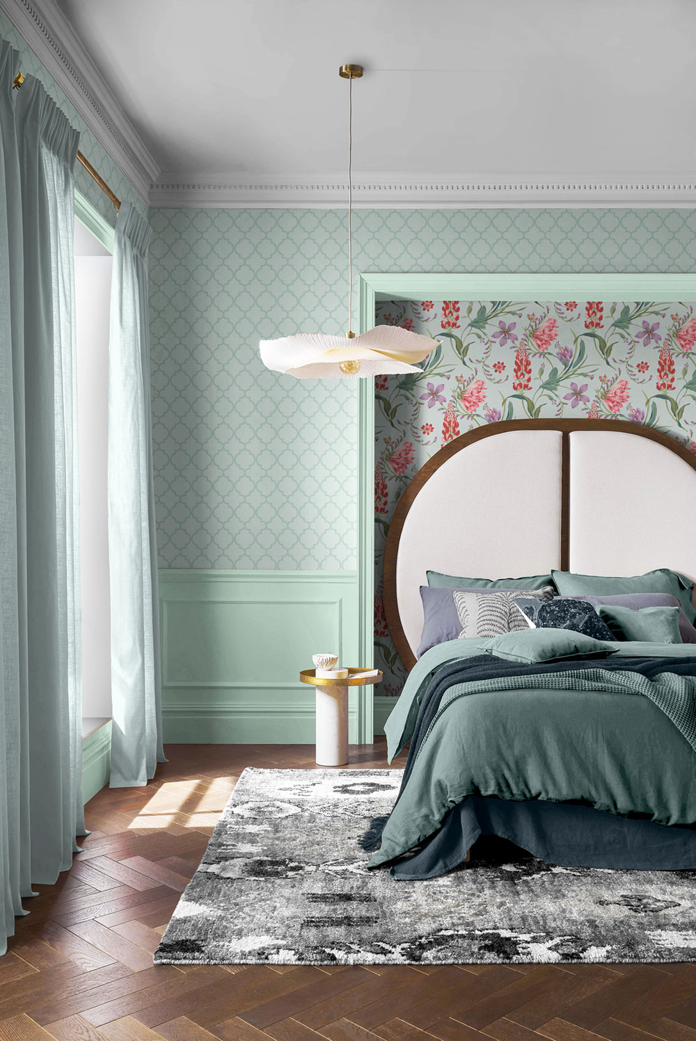 Vliesová tapeta na zeď, tyrkysová, treláž, mřížka, 130300, Concerto, Graham Brown Premium