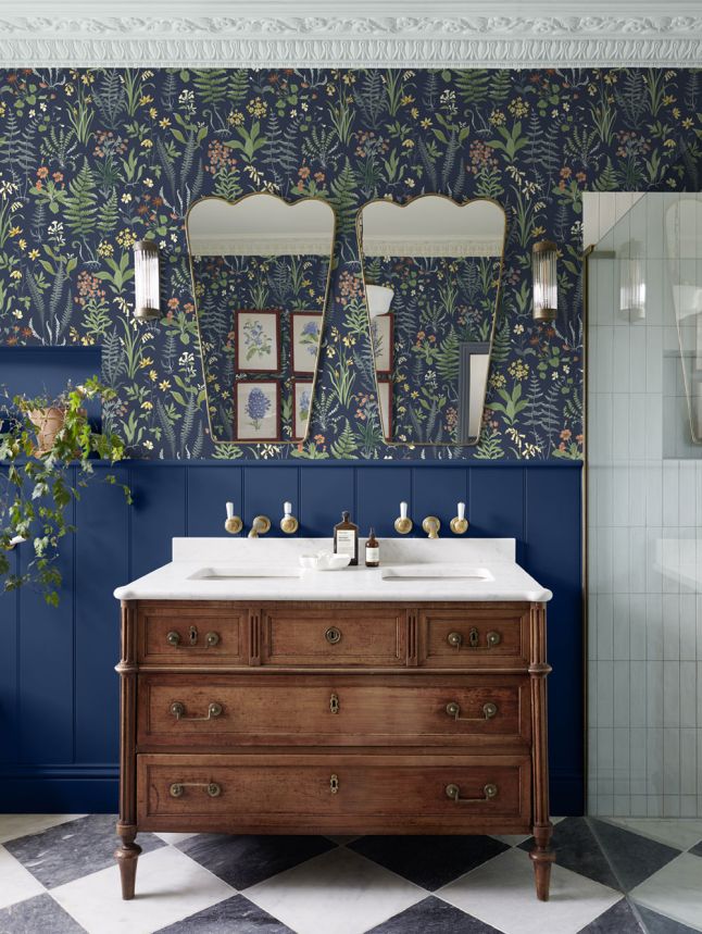 Vliesová tapeta na zeď, modrá, květiny, kapradiny, 130315, Concerto, Graham Brown Premium