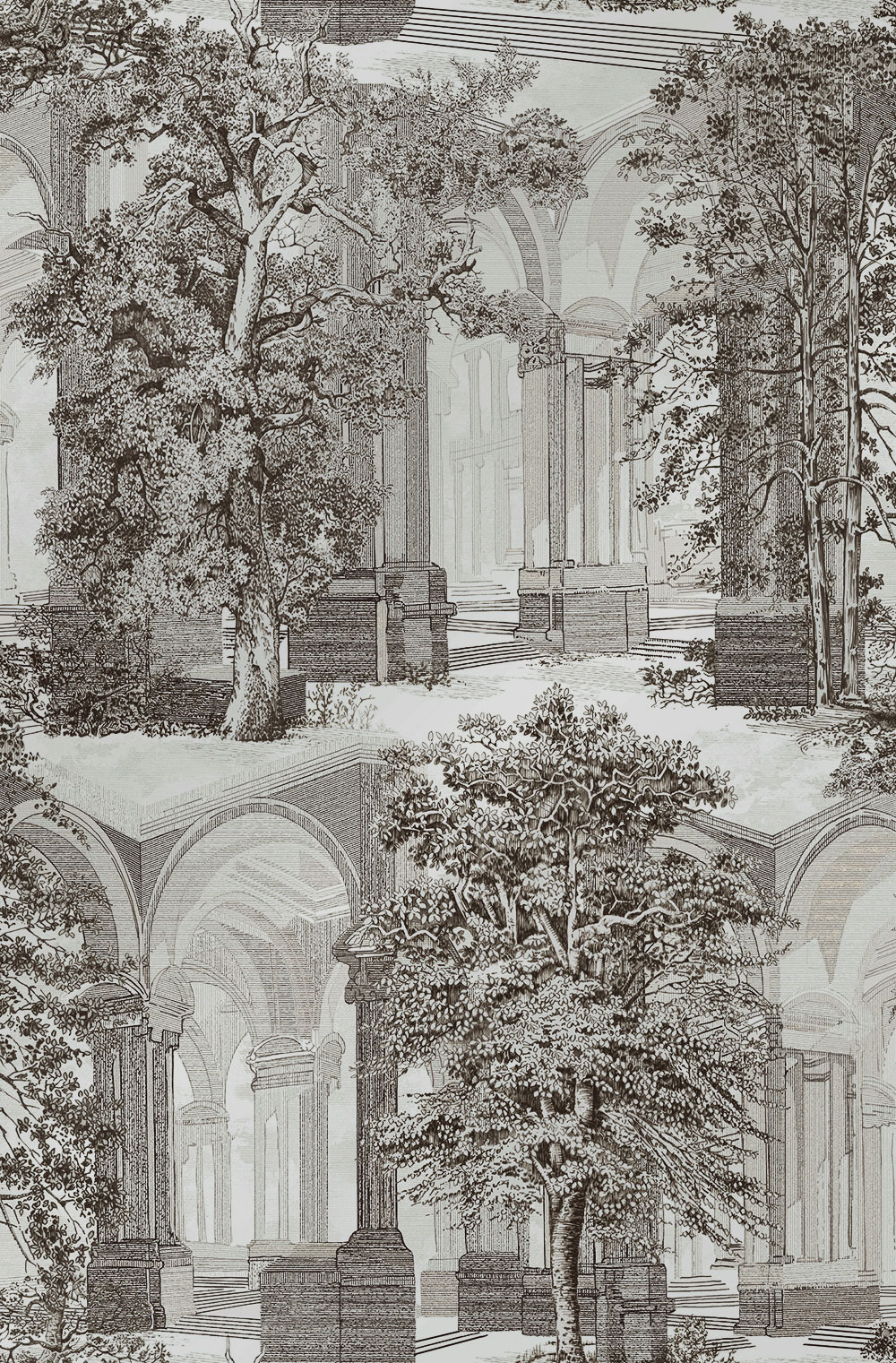 Vliesová tapeta na zeď, šedo-béžová, stromy, podloubí, 129091, Arboretum, Graham Brown Premium