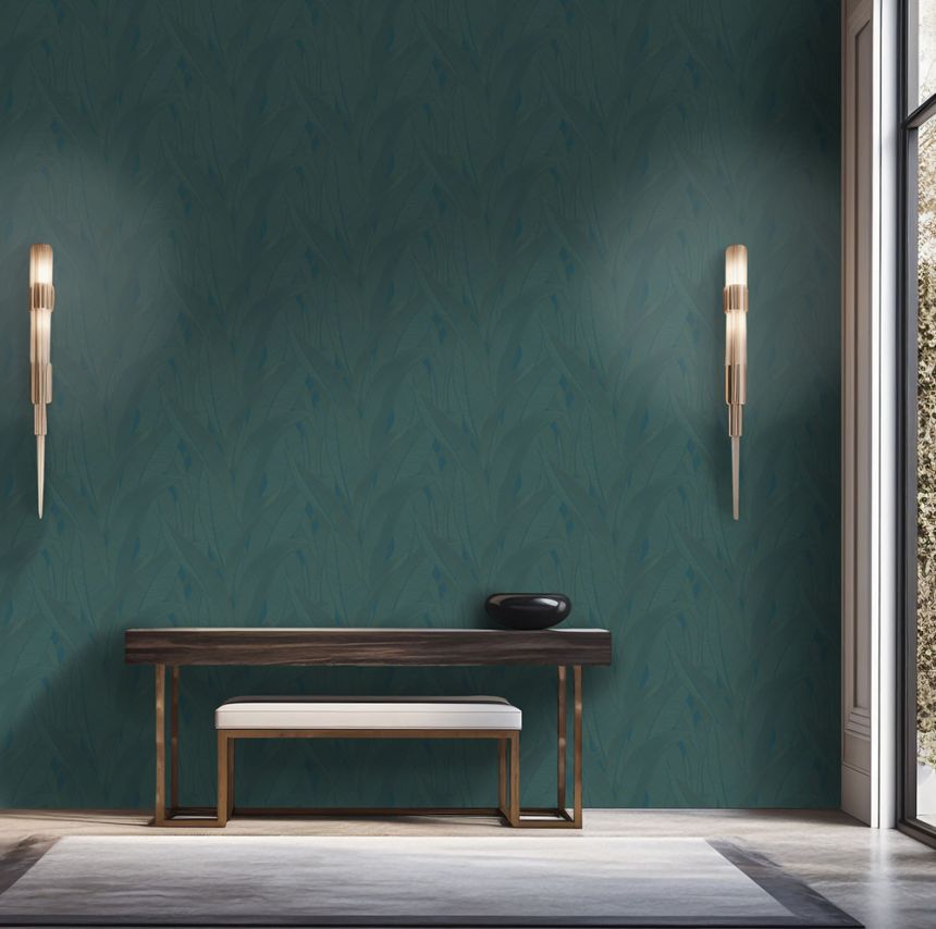 Luxusní vliesová tapeta na zeď, tyrkysovo-zlatá, listy, Z16701, Murella 100,  Zambaiti Parati