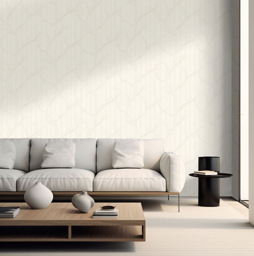 Luxusní vliesová tapeta na zeď, krémová, větvičky s listy, Z16717, Murella 100, Zambaiti Parati