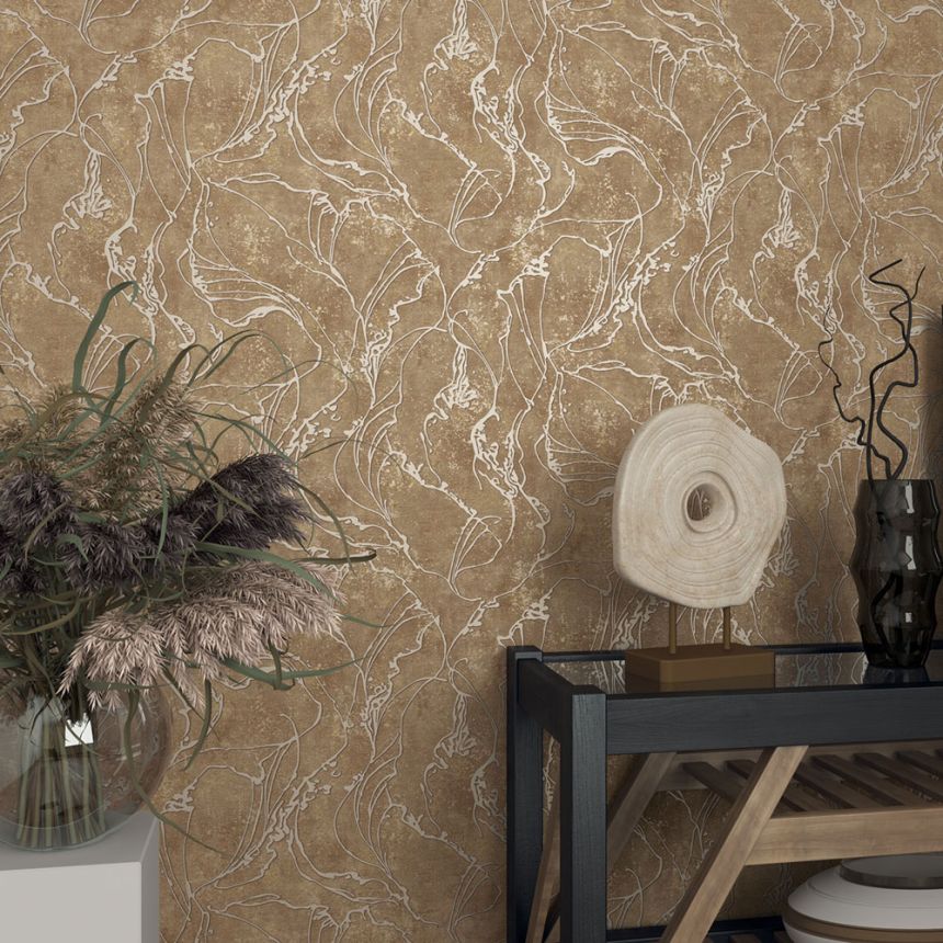 Vliesová tapeta na zeď, hnědo-zlatá, abstraktní vzor, 34255, City Glow, Marburg