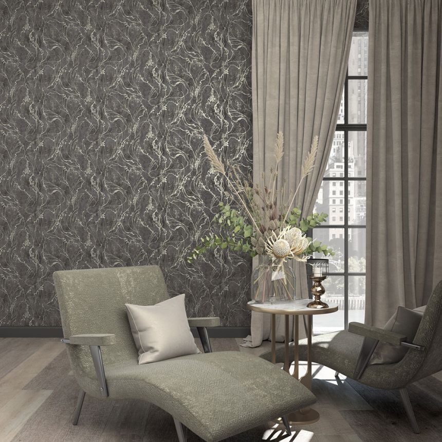 Vliesová tapeta na zeď, černo-stříbrná, abstraktní vzor, 34257, City Glow, Marburg