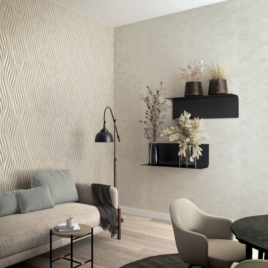 Vliesová tapeta na zeď, béžovo-zlatá, vlnky 34259, City Glow, Marburg