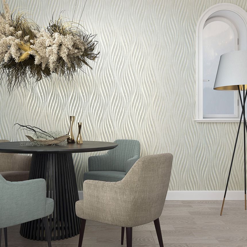 Vliesová tapeta na zeď, šedo-zelená, vlnky 34260, City Glow, Marburg