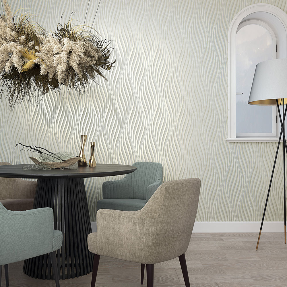 Vliesová tapeta na zeď, šedo-zelená, vlnky 34260, City Glow, Marburg