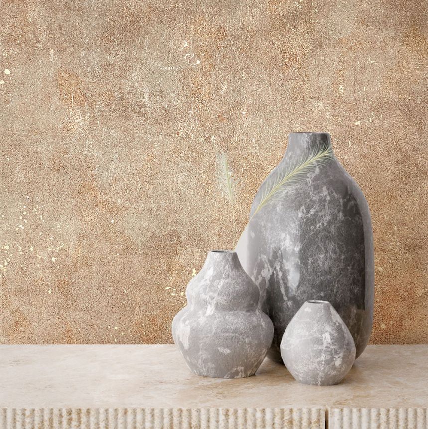 Vliesová tapeta na zeď, hnědo-zlatá, štuková omítka, 34269, City Glow, Marburg