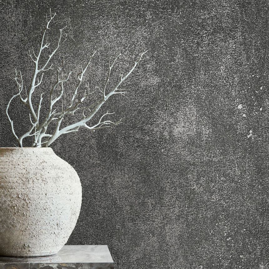 Vliesová tapeta na zeď, černo-stříbrná, štuková omítka, 34271, City Glow, Marburg