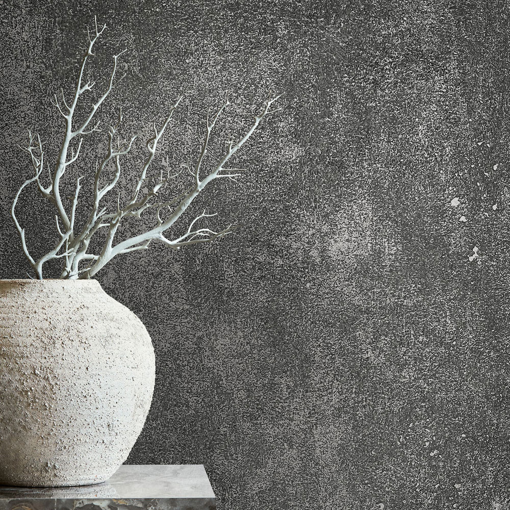 Vliesová tapeta na zeď, černo-stříbrná, štuková omítka, 34271, City Glow, Marburg