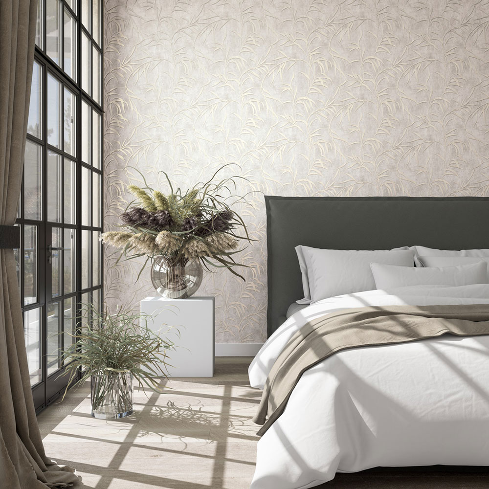 Vliesová tapeta na zeď, béžovo-zlatá, listy, 34284, City Glow, Marburg