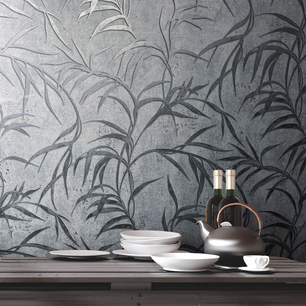 Vliesová tapeta na zeď, šedo-stříbrná, listy, 34287, City Glow, Marburg