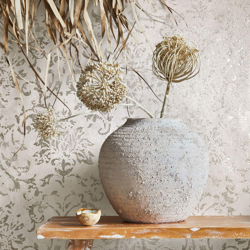 Vliesová tapeta na zeď, šedo-béžová, zámecký vintage vzor, 34291, City Glow, Marburg