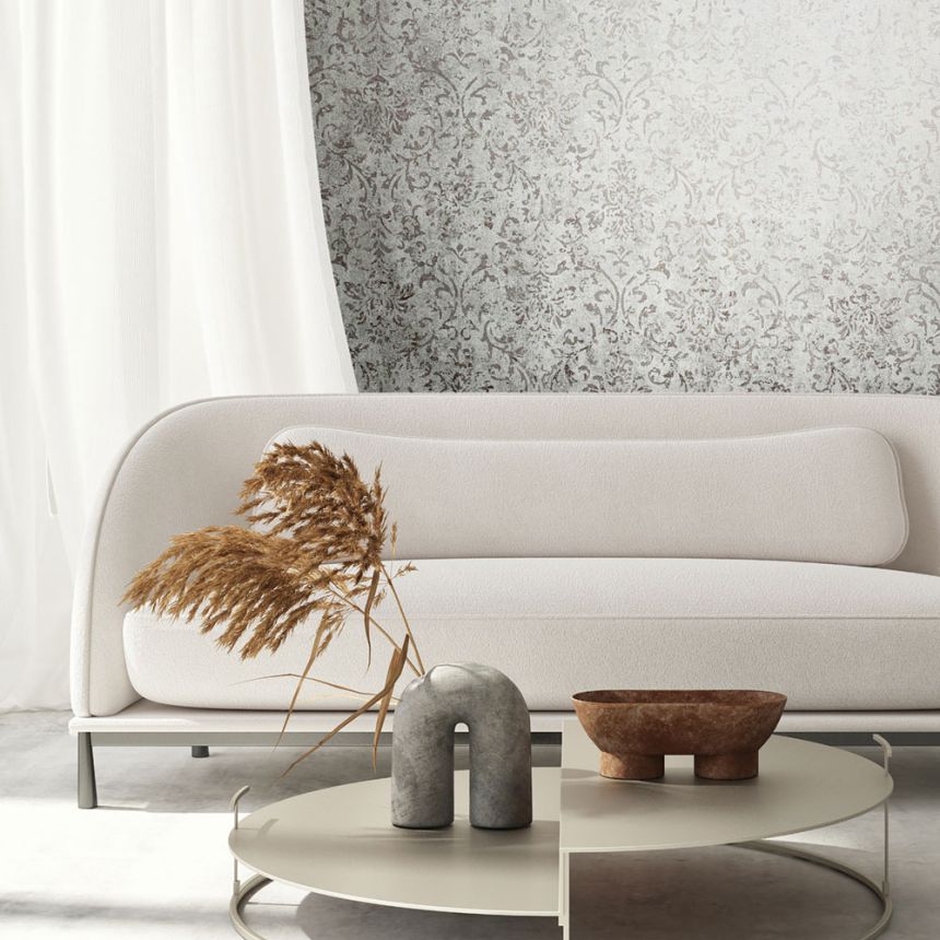 Vliesová tapeta na zeď, šedo-stříbrná, zámecký vintage vzor, 34294, City Glow, Marburg