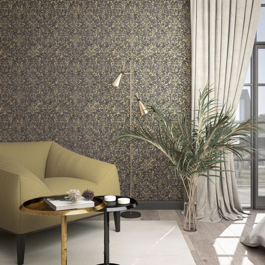 Vliesová tapeta na zeď, černo-zlatá, zámecký vintage vzor, 34297, City Glow, Marburg