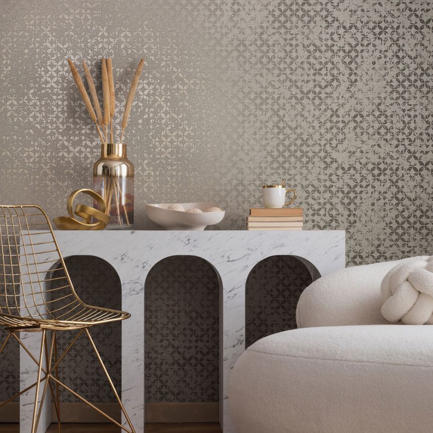 Vliesová tapeta na zeď, šedo-stříbrná, geometrický vintage vzor, 35118, City Romance, Marburg