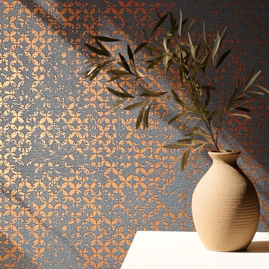 Vliesová tapeta na zeď, černo-bronzová, geometrický vintage vzor, 35119, City Romance, Marburg