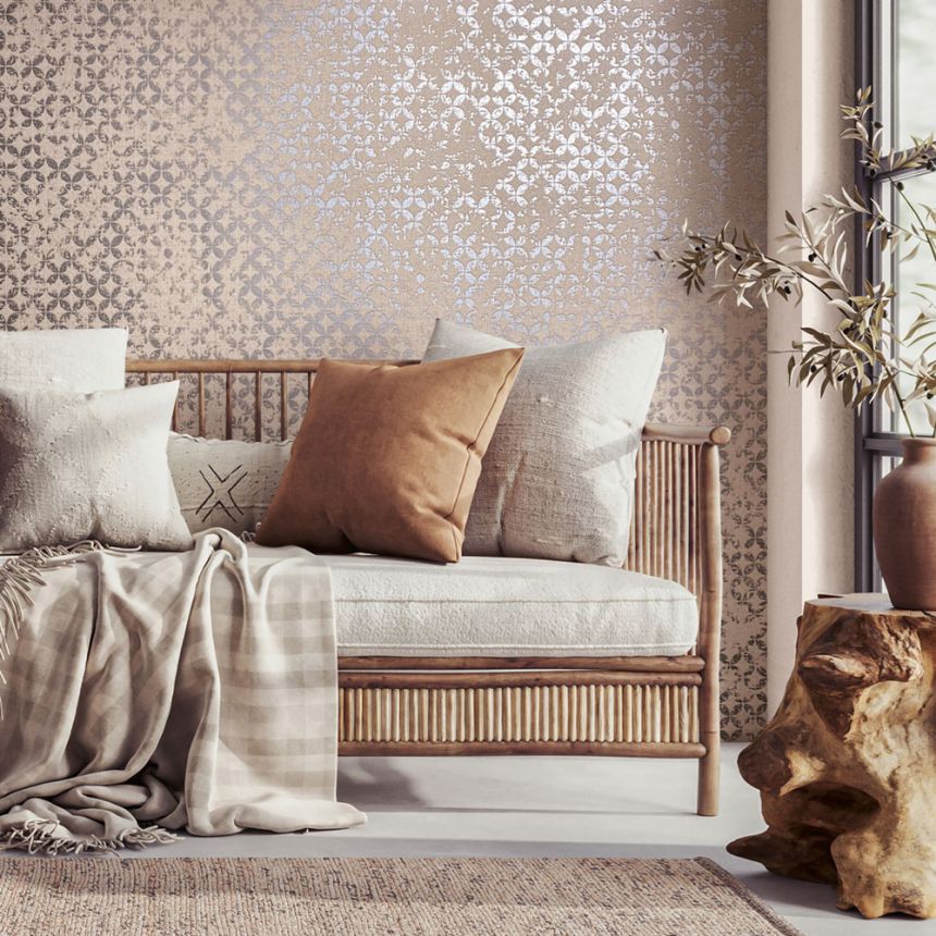 Vliesová tapeta na zeď, béžovo-stříbrná, geometrický vintage vzor, 35120, City Romance, Marburg