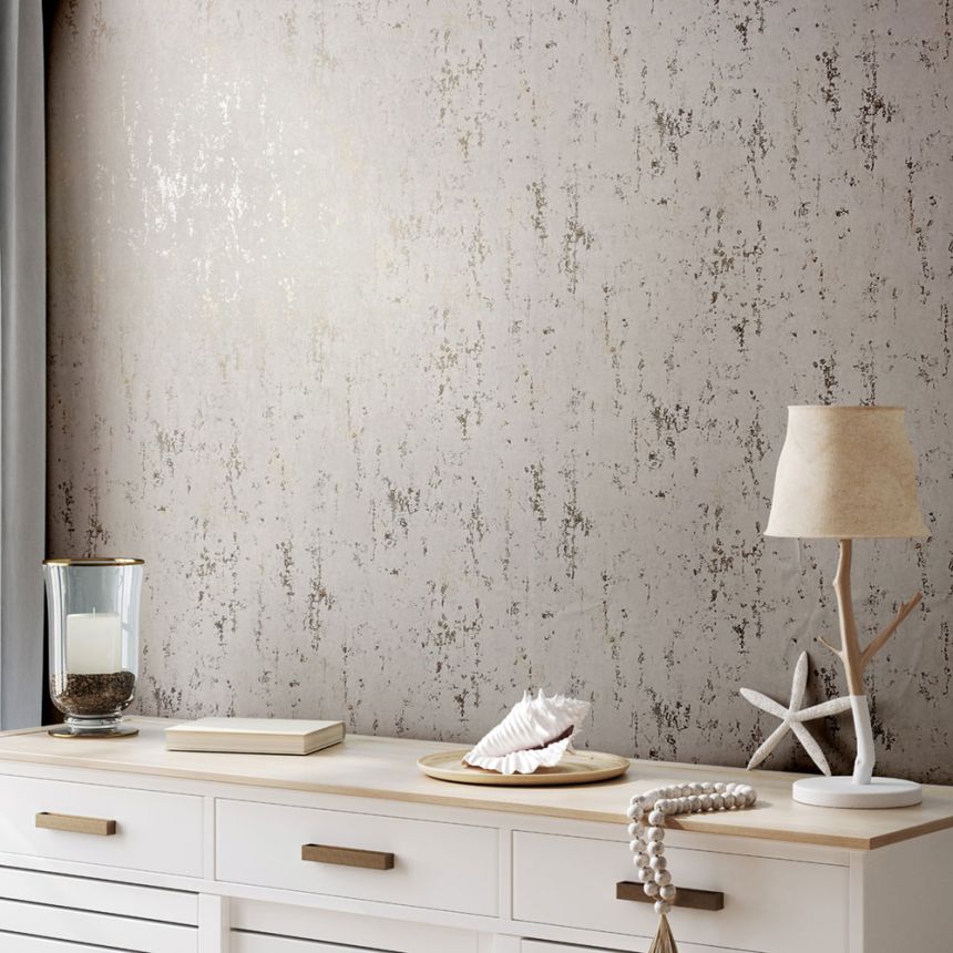 Vliesová tapeta na zeď, krémovo-zlatá, štuková omítka, 35127, City Romance, Marburg