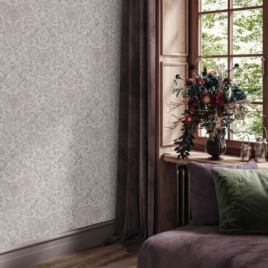 Vliesová tapeta na zeď, hnědá, šedá, růžová, ornamenty, 35152, City Romance, Marburg