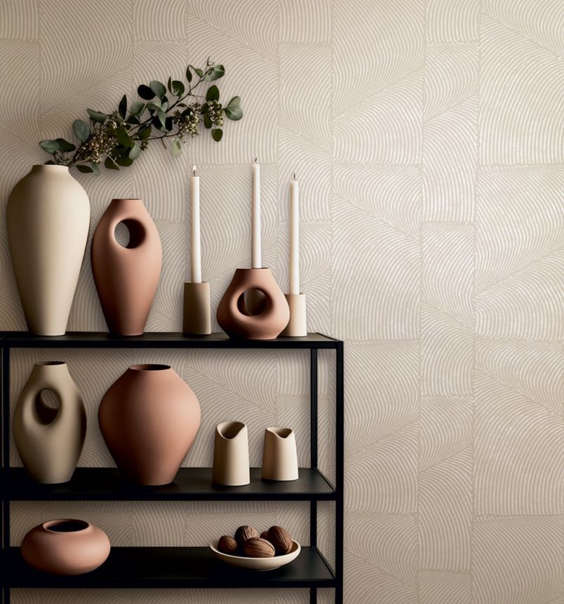 Vliesová tapeta na zeď, šedo-béžová, grafický 3D vzor, 34642, Terra, Marburg