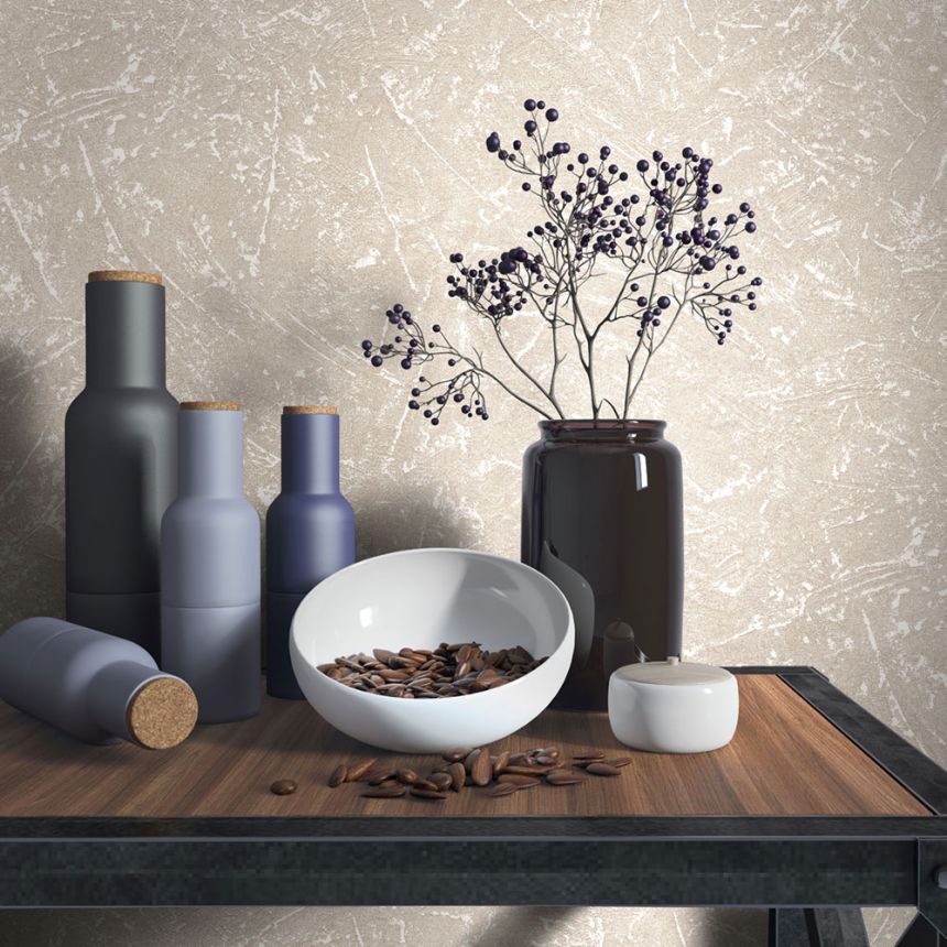 Vliesová tapeta na zeď, béžová, textura, stěrka, 34154, Loft Superior, Marburg