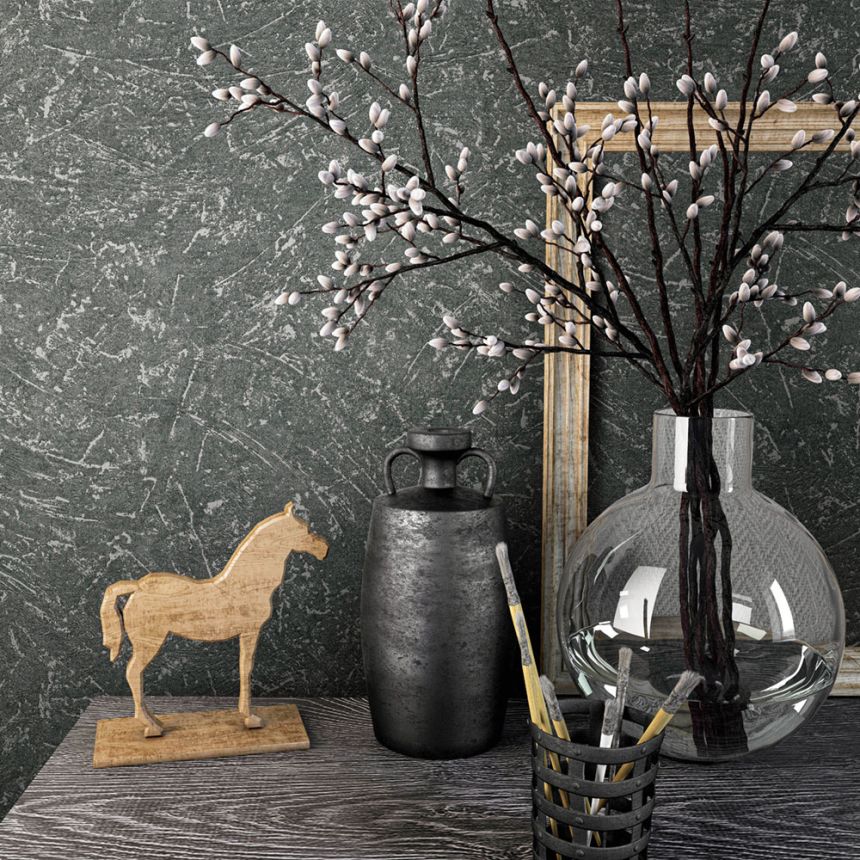 Vliesová tapeta na zeď, černo-šedá, textura, stěrka, 34156, Loft Superior, Marburg