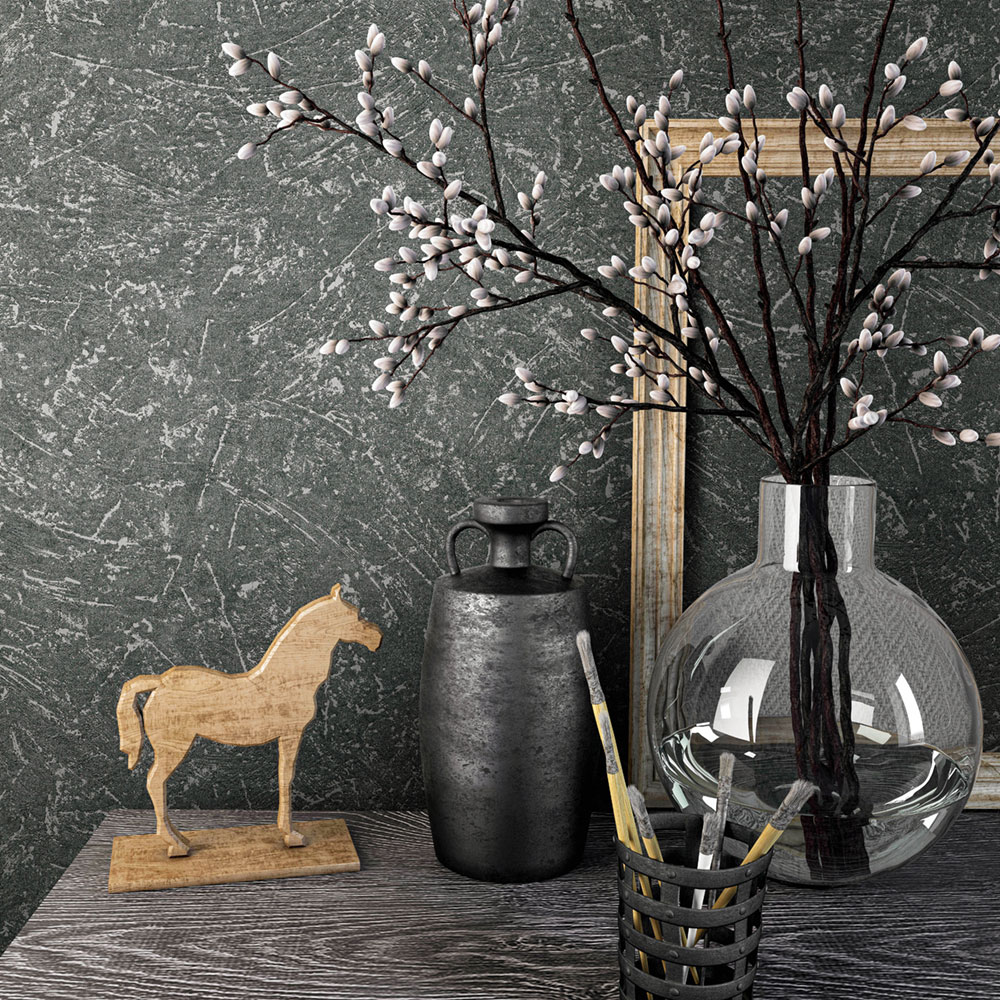 Vliesová tapeta na zeď, černo-šedá, textura, stěrka, 34156, Loft Superior, Marburg