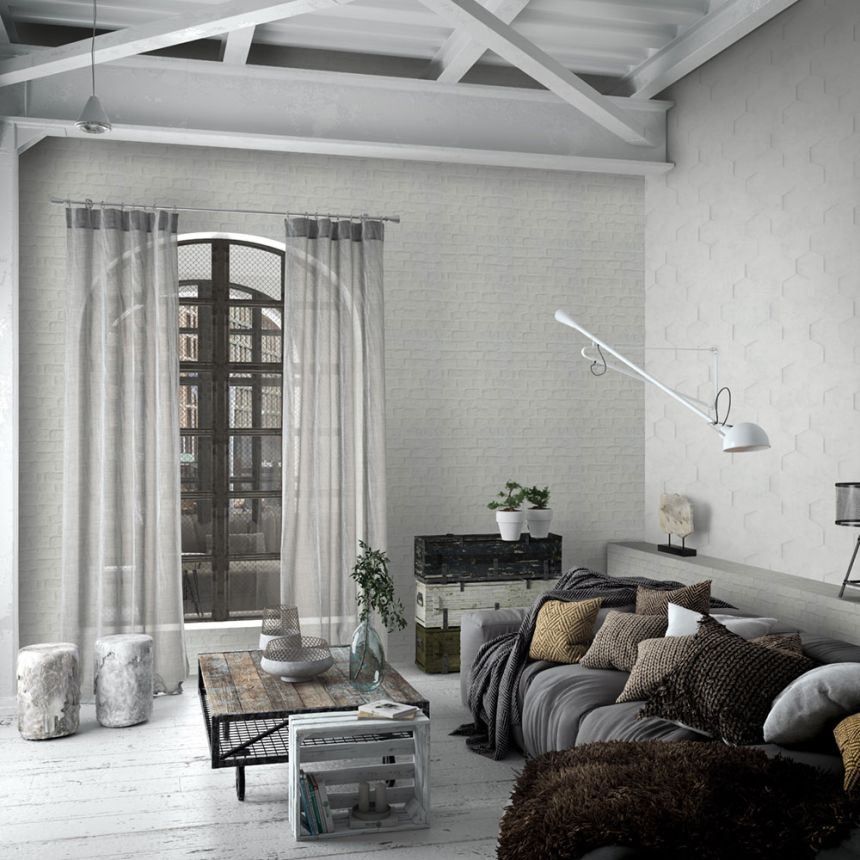 Geometrická vliesová tapeta na zeď, bílo-šedá, hexagony, 34157, Loft Superior, Marburg