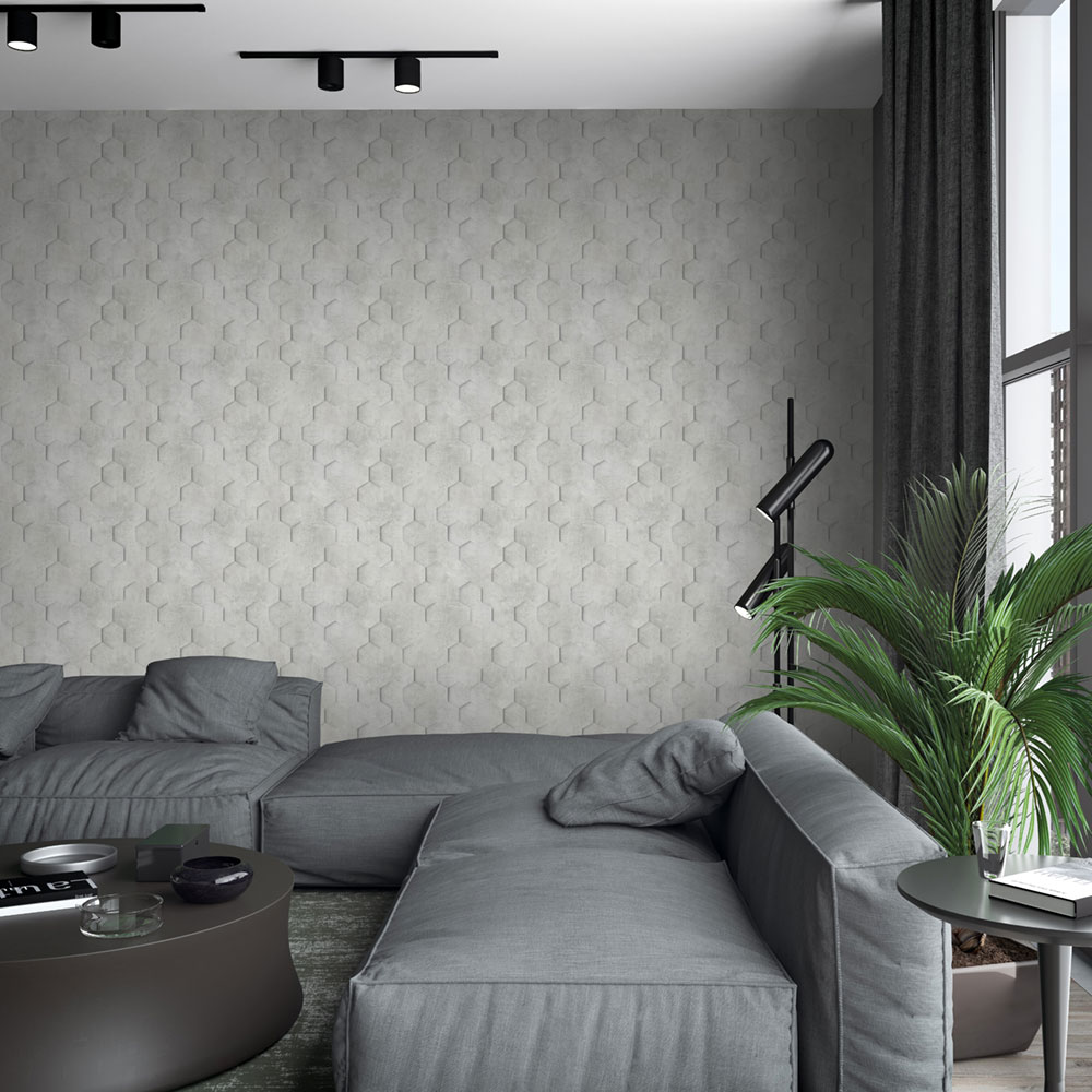 Geometrická vliesová tapeta na zeď, šedá, hexagony, 34159, Loft Superior, Marburg