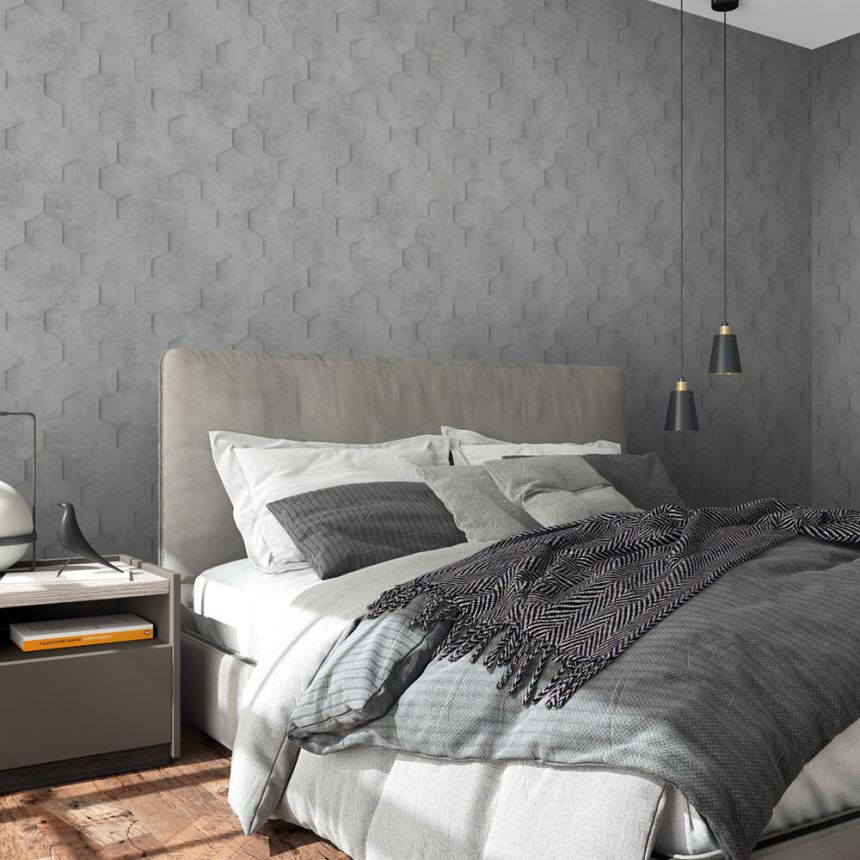 Geometrická vliesová tapeta na zeď, šedá, hexagony, 34160, Loft Superior, Marburg